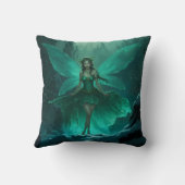 魅惑的な緑の妖精の冬の森 クッション (裏面)