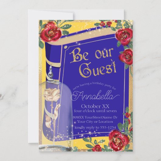 魅惑的な美しいとビースト妖精の物語イエロー 招待状 (正面)