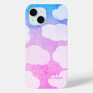 魅惑的な色の空よくはしゃぐ、雲、あなたの名前 iPhone 15ケース