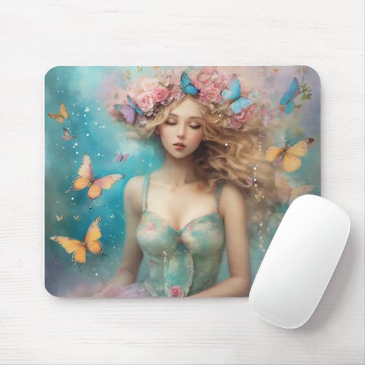魅惑的な蝶の女の子 | 魔法のファンタジー塔 マウスパッド (マウス)