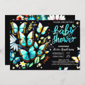魅惑的な蝶の編集可能な少年の赤ちゃんシャワー 招待状 (正面/裏面)
