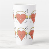 魅惑的な赤い漫画ハート音楽イラストレーション カフェラテマグ (正面)