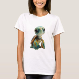 魅惑的な赤ちゃんウミガメの水彩画デザインのレディースウェア Tシャツ