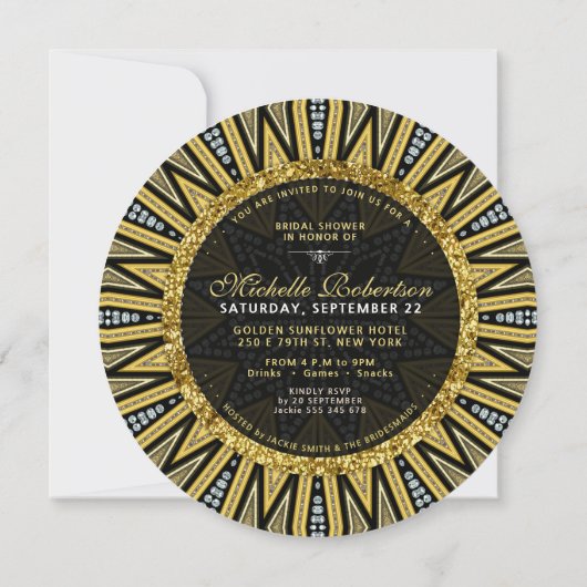 魅惑的な金ゴールドと黒の女の子の夜アウトパーティー 招待状 (裏面)