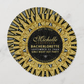 魅惑的な金ゴールドと黒の女の子の夜アウトパーティー 招待状 (正面/裏面)