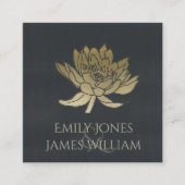 魅惑的な金ゴールドブルーブラックロータス結婚フローラ スクエア名刺 (正面)