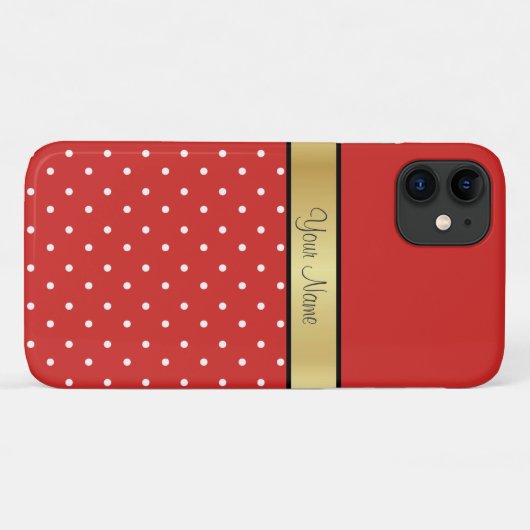 魅惑的な金ゴールドリボントマトレッド、白水玉模様 Case-Mate iPhoneケース (裏面(横))