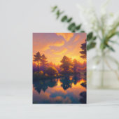 魅惑的な金絵を描の夕日 ポストカード (スタンド正面)