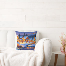 魅惑的な雪に覆われた村の冬のワンダーランド クッション