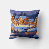 魅惑的な雪に覆われた村の冬のワンダーランド クッション (裏面)