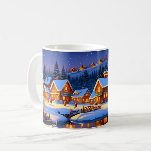 魅惑的な雪に覆われた村の冬のワンダーランド コーヒーマグカップ (正面左)