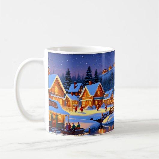魅惑的な雪に覆われた村の冬のワンダーランド コーヒーマグカップ (左)