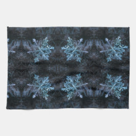 魅惑的な雪の結晶ブルーフレーク キッチンタオル