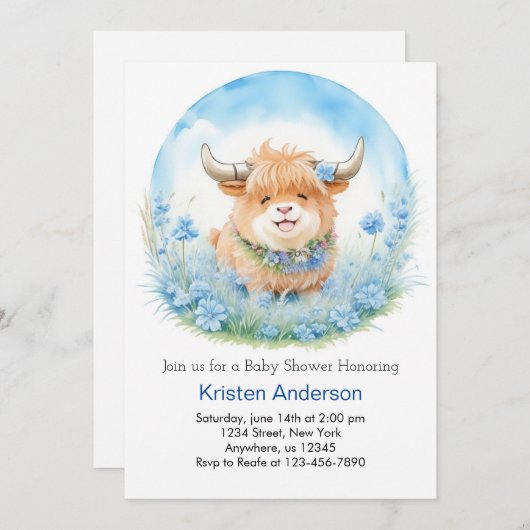 魅惑的な高地の牛の至福の少年の赤ちゃんシャワー 招待状 (正面/裏面)