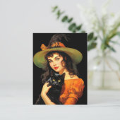 魅惑的な魔女 | ヴィンテージハロウィーンピンアップアート ポストカード (スタンド正面)