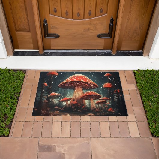 魅惑的な魔法妖精キノコの背景 ドアマット (室外)