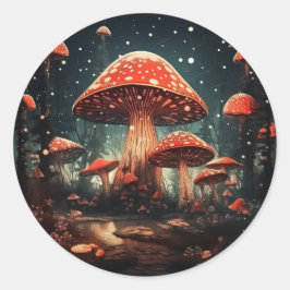 魅惑的な魔法妖精キノコの背景 ラウンドシール