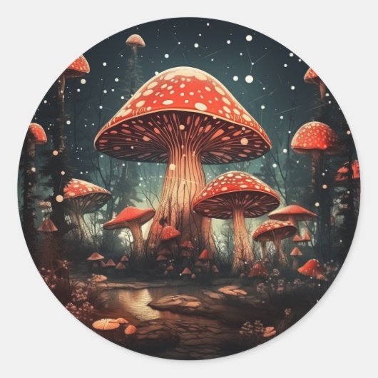 魅惑的な魔法妖精キノコの背景 ラウンドシール (正面)