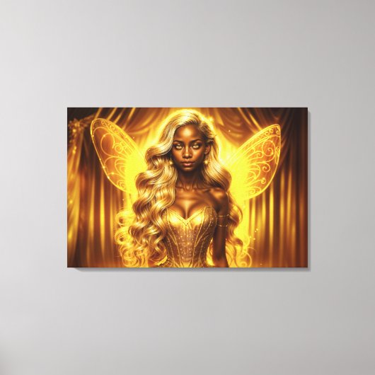 魅惑的な黄金のエレガント妖精のきらめく翼 キャンバスプリント (正面)