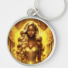 魅惑的な黄金のエレガント妖精のきらめく翼 キーホルダー