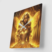 魅惑的な黄金のエレガント妖精のきらめく翼 スクエア壁時計 (傾斜)