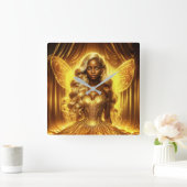 魅惑的な黄金のエレガント妖精のきらめく翼 スクエア壁時計 (ホーム)