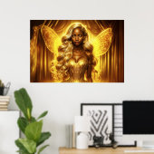 魅惑的な黄金のエレガント妖精のきらめく翼 ポスター (ホームオフィス)