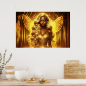 魅惑的な黄金のエレガント妖精のきらめく翼 ポスター (キッチン)