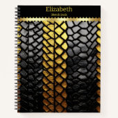 魅惑的な黒と金ゴールドのヘビのスキン詳細 ノートブック (正面)