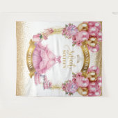 魅惑的なSweet sixteenバナーピンク金ゴールドの輝き タペストリー (正面(横))