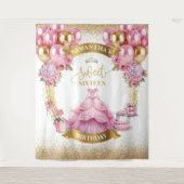 魅惑的なSweet sixteenバナーピンク金ゴールドの輝き タペストリー (正面)