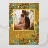 魅惑的クラシックな植物性クリスマスフォト金ゴールド 箔シーズンカード (正面)