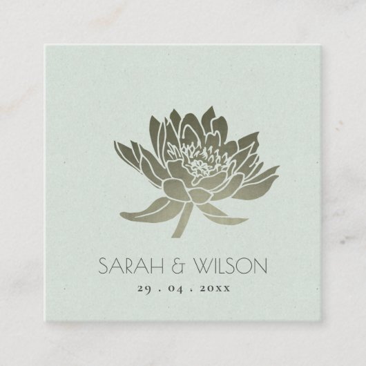 魅惑的淡い色のなブルーシルバーロータス結婚フローラ スクエア名刺 (正面)