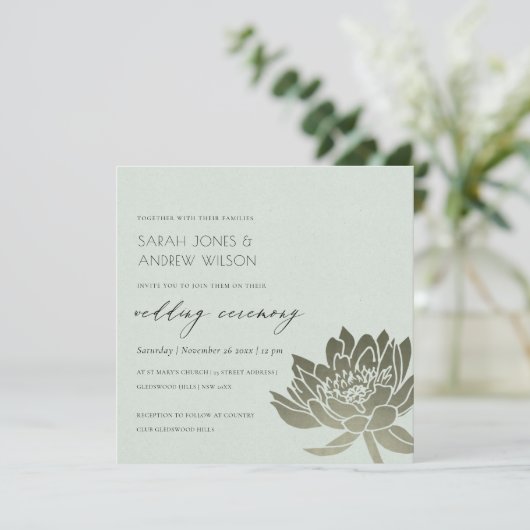 魅惑的淡い色のなブルーシルバーロータス結婚フローラ 招待状 (スタンド正面)