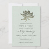 魅惑的淡い色のなブルーシルバーロータス結婚フローラ 招待状 (正面)