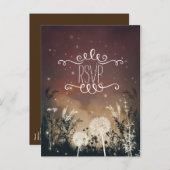 魅惑素朴の夜空の星と葉のRSVP インビテーションポストカード (正面/裏面)