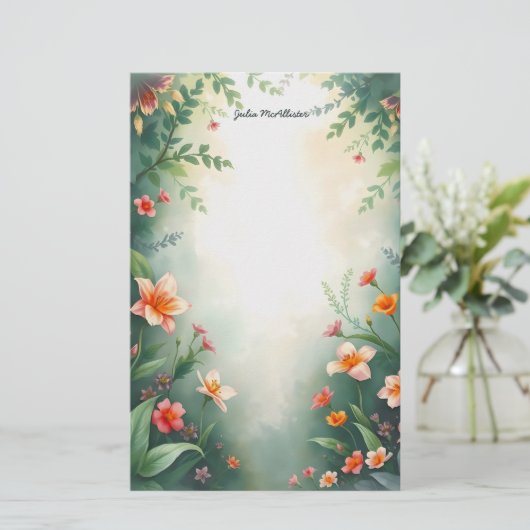 魅惑魅力的的な花の鮮やか庭 便箋 (スタンド正面)