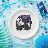 魔女おなじみの黒猫 ペーパープレート (パーティー)