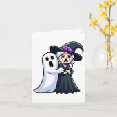 魔女おもしろいと幽霊怖い顔ハロウィンカップル カード (黄色い花)