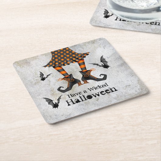 魔女おもしろいの脚とこうもり邪悪なハロウィーン スクエアペーパーコースター (アングル)