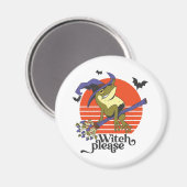 魔女おもしろいカエル乗馬ハロウィン マグネット (正面/裏面)