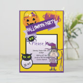 魔女おもしろいカボチャかわいい猫ハローウィンパーティ 招待状 (スタンド正面)