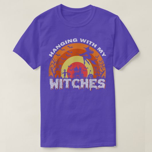 魔女おもしろいハロウィンとぶら下がった私の魔女104 Tシャツ (デザイン正面)
