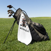 魔女おもしろい黒猫と箒 – かわいいハロウィーン ゴルフタオル (グリーン)