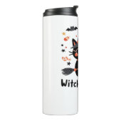 魔女おもしろい黒猫と箒 – かわいいハロウィーン タンブラー (回転左)