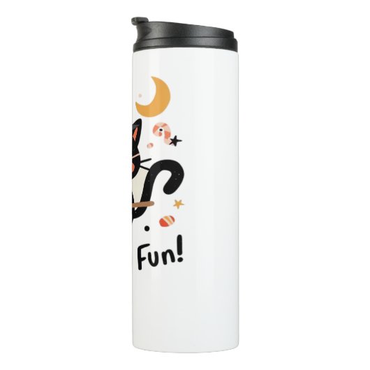 魔女おもしろい黒猫と箒 – かわいいハロウィーン タンブラー (回転右)