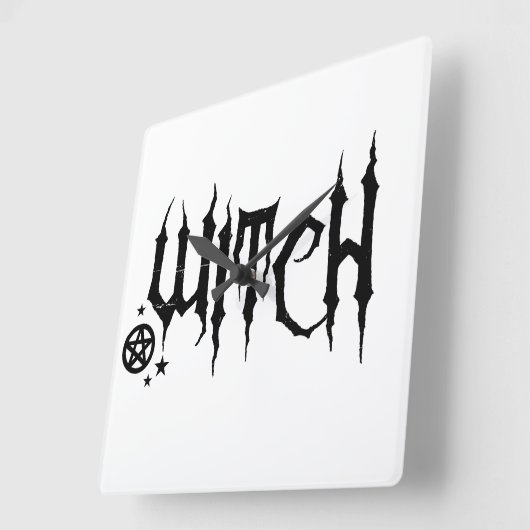 魔女および星形五角形時計 スクエア壁時計 (傾斜)