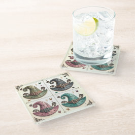 魔女お洒落 ガラスコースター