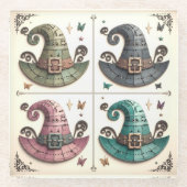 魔女お洒落 ガラスコースター (正面)