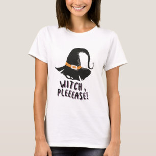 魔女お願いウィッチハット黒と白のハロウィーン Tシャツ